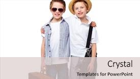  Presentation with picnic - Amazing presentation design having portrait of cool guys ready for a picnic or a trip backdrop and a light gray colored foreground