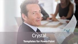  Presentation with meeting table - Theme featuring portrait of corporate man sitting at meeting table background and a gray colored foreground