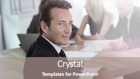  Presentation with meeting table - Presentation theme featuring portrait of corporate man sitting at meeting table background and a gray colored foreground