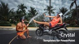  Presentation with fun - PPT theme having lovers shower - portrait of couple having fun background and a dark gray colored foreground