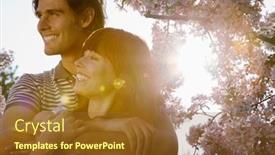  Presentation with orchard - PPT theme consisting of portrait-of-couple-hugging background and a tawny brown colored foreground