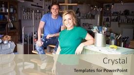  Presentation with upcycling - Beautiful theme featuring portrait-of-couple-in-workshop backdrop and a soft green colored foreground