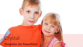  Presentation with sister - Amazing slide deck having portrait of couple of children sister and brother shot in a studio backdrop and a red colored foreground