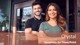  Presentation with coffee shop - Cool new theme with portrait-of-couple-starting-new backdrop and a coral colored foreground