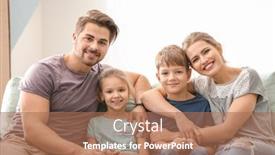  Presentation with family children - Audience pleasing PPT theme consisting of portrait of couple with children on sofa at home happy family backdrop and a coral colored foreground