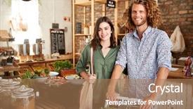  Presentation with fruit and vegetable waste - Beautiful PPT theme featuring portrait of couple with trolley backdrop and a coral colored foreground