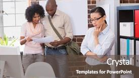  Presentation with creative - Colorful slide deck enhanced with portrait of creative business team backdrop and a  colored foreground