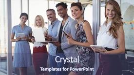  Presentation with creative - Cool new presentation design with portrait of creative business team backdrop and a ocean colored foreground