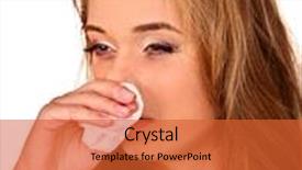  Presentation with reasons - Beautiful slide deck featuring portrait of crying girl with a handkerchief the reasons may be different colds allergies or depression isolated backdrop and a red colored foreground