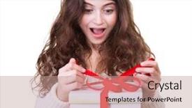  Presentation with facial - Presentation design enhanced with portrait of cute cheerful teen girl receiving gift excited facial expression isolated on white background celebrating christmas holidays background and a coral colored foreground