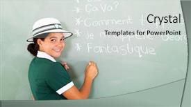  Presentation with writing - Amazing slides having portrait of cute french schoolgirl backdrop and a light gray colored foreground