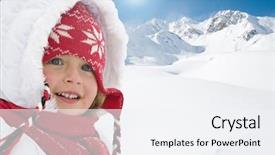  Presentation with holiday - PPT theme having portrait of cute girl snow background and a sky blue colored foreground
