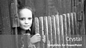  Presentation with rural - Slide set consisting of portrait of cute girl standing near vintage rural fence black-and-white photo background and a gray colored foreground