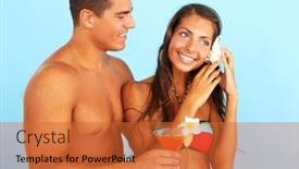  Presentation with seashell - PPT theme featuring portrait of cute girl with seashell and handsome man holding cocktail near background and a red colored foreground