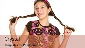  Presentation with cute - Slides having portrait of cute girl with pony tails looking at camera over white background background and a red colored foreground