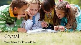  Presentation with kids reading book - Slides with portrait of cute kids reading background and a soft green colored foreground