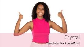  Presentation with show - Slides with portrait-of-cute-lady-show background and a coral colored foreground