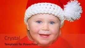  Presentation with baby celebration - Cool new presentation with portrait of cute little baby girl wearing santa hat isolated on red background funny festive costume for christmas celebration backdrop and a red colored foreground
