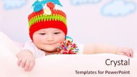  Presentation with healthy lifestyle cute - Slide set consisting of portrait of cute little baby wearing colorful warm hat relaxing in cozy children's room healthy lifestyle happy carefree childhood background and a lemonade colored foreground