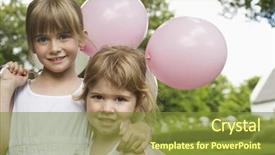  Presentation with balloons - Presentation theme consisting of portrait of cute little bridesmaids with party balloons in garden background and a gold colored foreground