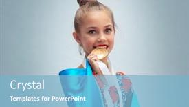  Presentation with rhythmic gymnastics gymnastics - PPT theme featuring portrait-of-cute-little-girl background and a light blue colored foreground