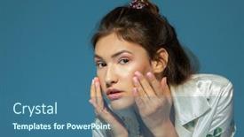  Presentation with teen - Presentation theme consisting of portrait-of-cute-morning-girl background and a ocean colored foreground