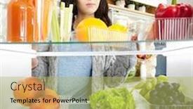  Presentation with cute vegetables - Colorful PPT layouts enhanced with portrait-of-cute-serious-female backdrop and a yellow colored foreground