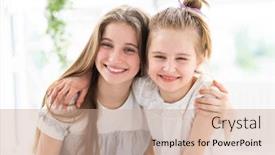  Presentation with cute - Slide set featuring portrait-of-cute-smiling-girls background and a coral colored foreground