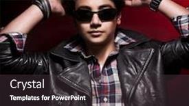  Presentation with fashion accessories - Colorful presentation enhanced with portrait of cute stylish guy with his hands behind his head over dark red background wearing fashion clothes and accessories backdrop and a dark gray colored foreground