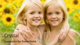  Presentation with cute - PPT theme enhanced with portrait of cute twins embracing background and a coral colored foreground