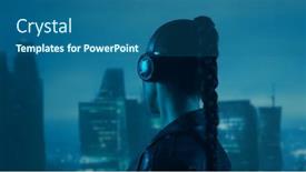  Presentation with cyberpunk - PPT theme having portrait-of-cyberpunk-girl background and a ocean colored foreground
