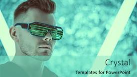  Presentation with game world - Presentation design consisting of portrait-of-cyberpunk-man background and a seafoam green colored foreground