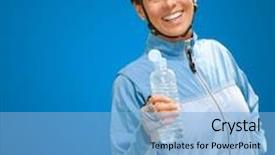  Presentation with cyclist - Audience pleasing slide set consisting of portrait of cyclist middle aged woman on blue background backdrop and a light blue colored foreground