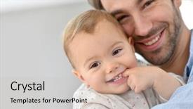  Presentation with baby girl welcome - Slide deck with portrait of daddy with baby background and a soft green colored foreground