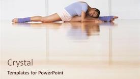  Presentation with stretching - Colorful presentation design enhanced with portrait-of-dancer-stretching-before backdrop and a lemonade colored foreground