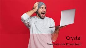  Presentation with silver metal red - Beautiful theme featuring portrait of delighted guy 30s backdrop and a red colored foreground