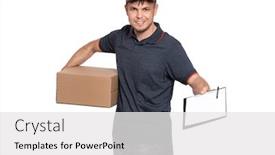  Presentation with courier delivery - Cool new PPT theme with portrait-of-delivery-man backdrop and a white colored foreground