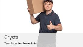  Presentation with courier delivery - Slide set enhanced with portrait-of-delivery-man background and a white colored foreground