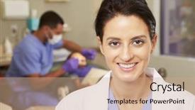  Presentation with dental surgery - Beautiful slide deck featuring portrait of dental nurse backdrop and a coral colored foreground
