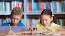  Presentation with reading assessment - Slide set featuring portrait of diligent schoolchildren reading background and a coral colored foreground