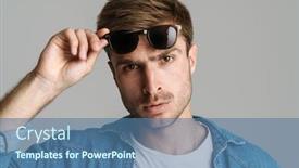  Presentation with camera - Amazing presentation theme having portrait-of-displeased-bold-man backdrop and a ocean colored foreground