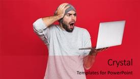  Presentation with red and silver stars - PPT theme enhanced with portrait of dissatisfied guy 30s background and a red colored foreground