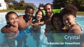  Presentation with swimming pool - Cool new slides with portrait-of-diverse-group backdrop and a ocean colored foreground