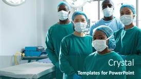  Presentation with diverse medical - PPT layouts consisting of portrait-of-diverse-group background and a ocean colored foreground