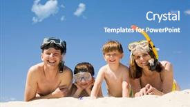  Presentation with portrait happy family smiling - Slides consisting of portrait of diving family lying background and a teal colored foreground