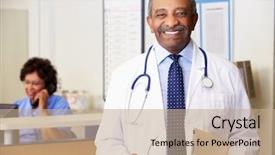  Presentation with nurses - PPT layouts featuring portrait of doctor at nurses background and a coral colored foreground