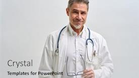  Presentation with medical smiling doctor - Presentation enhanced with portrait-of-doctor-general-practitioner background and a  colored foreground