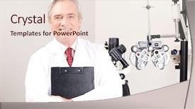  Presentation with ophthalmology - Beautiful presentation theme featuring portrait of doctor in ophthalmology backdrop and a lemonade colored foreground