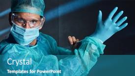  Presentation with medical face mask - Presentation with portrait-of-doctor-in-protective background and a teal colored foreground