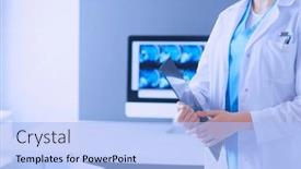  Presentation with hospital - Presentation design featuring portrait-of-doctor-with-tablet background and a light blue colored foreground